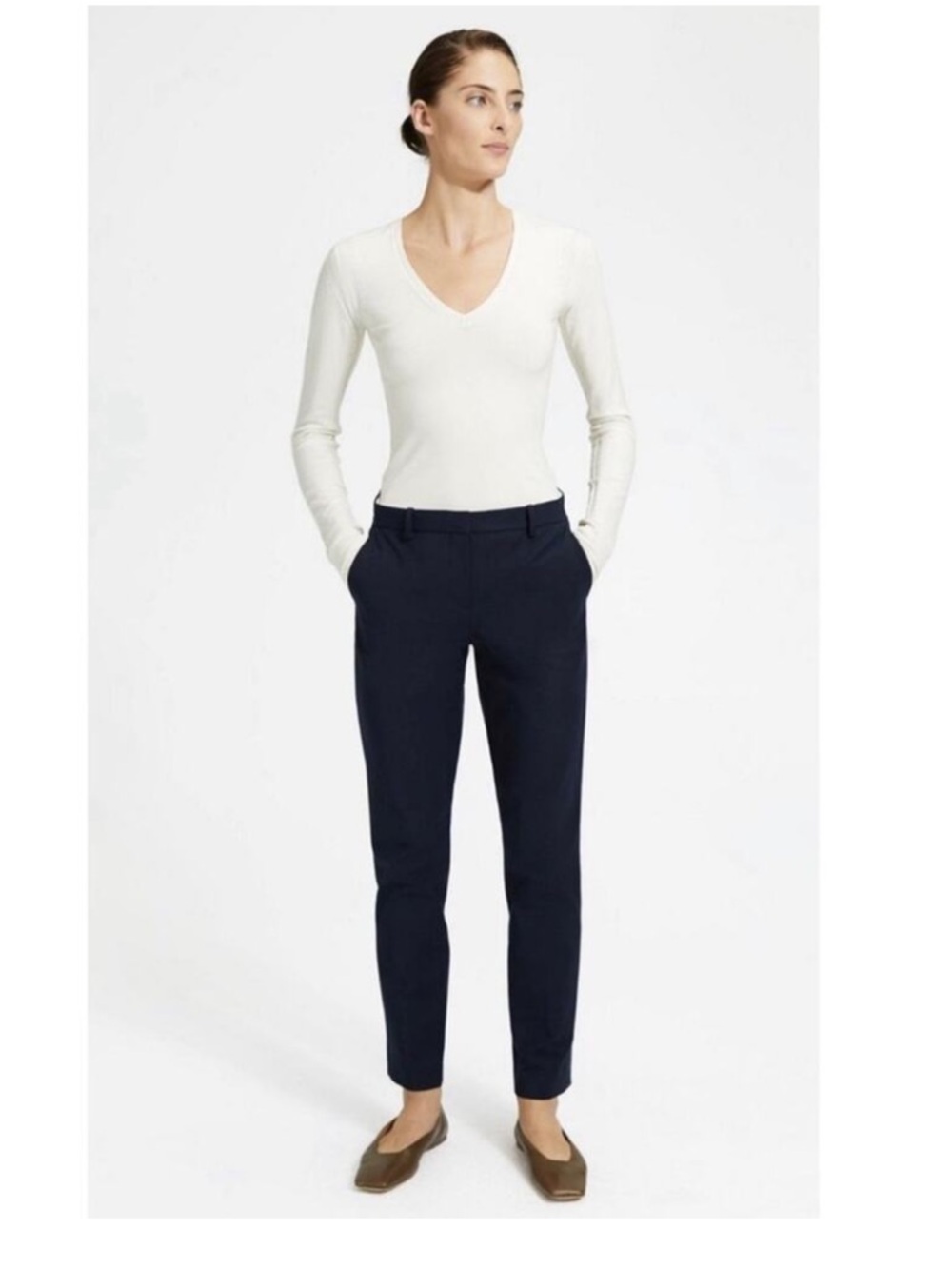 Theory Tailored Trouser Double Stretch Navy Straight-Leg Pants